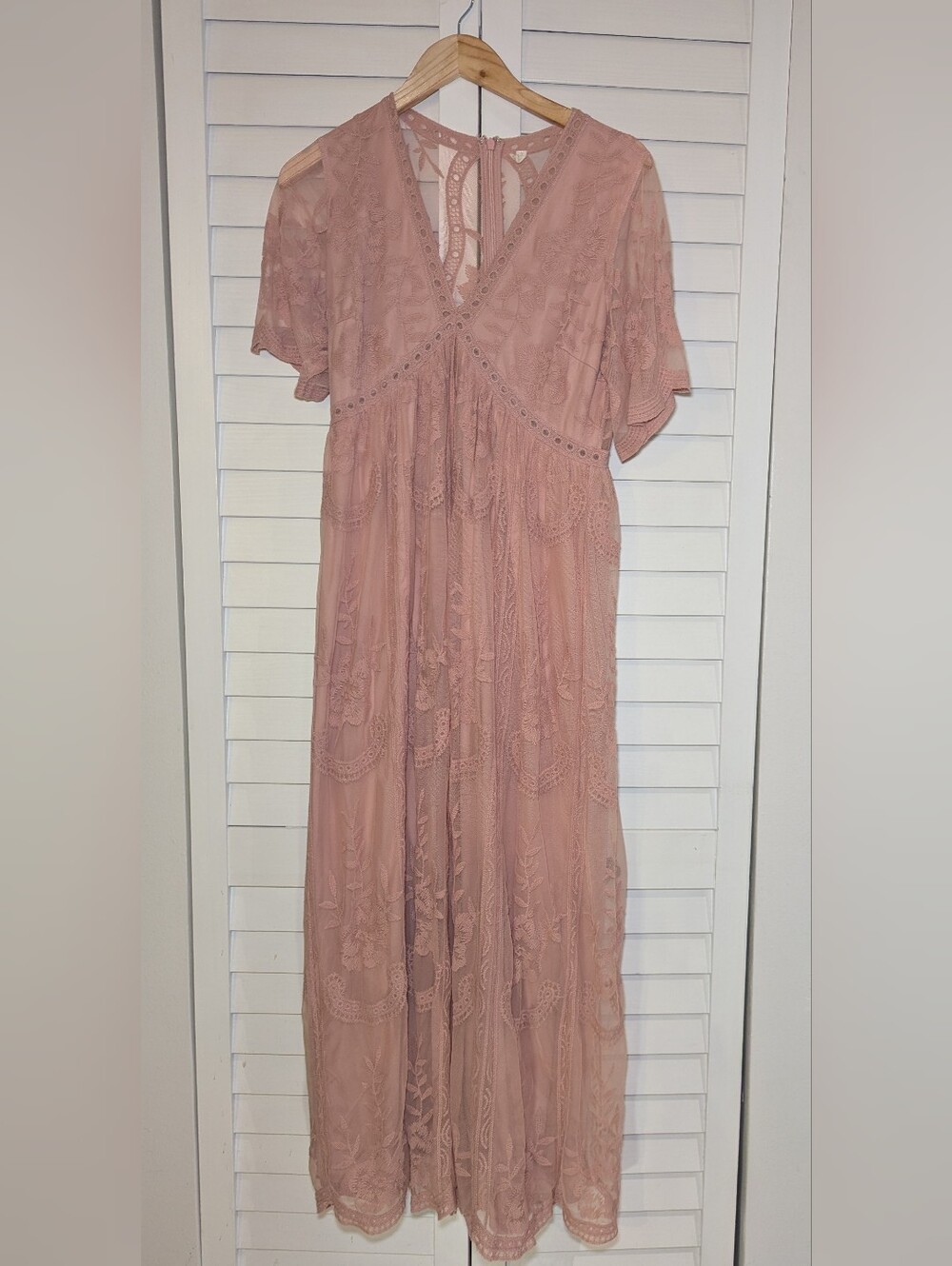 Pinkblush Light Pink Lace Mesh Overlay Maternity Maxi Dress
